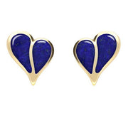 9ct Yellow Gold Lapis Lazuli Split Heart Stud Earrings. E364.
