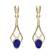 9ct Yellow Gold Lapis Lazuli Spoon Drop Earrings. E138.