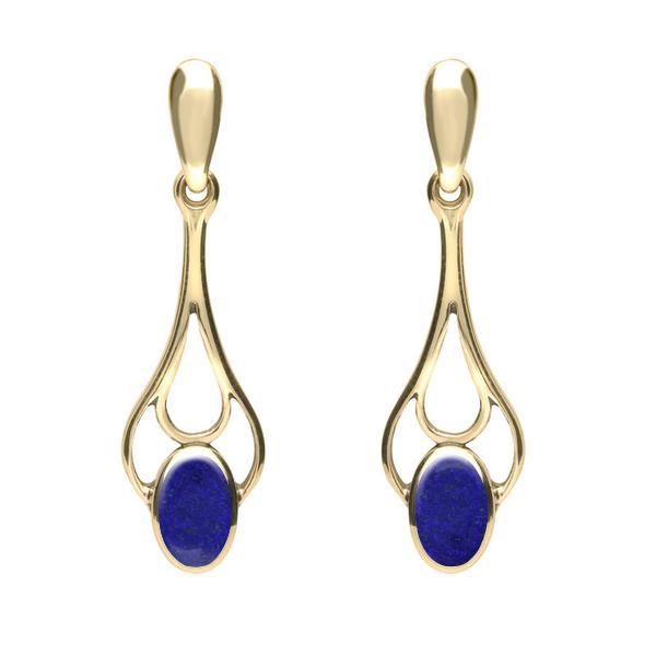 9ct Yellow Gold Lapis Lazuli Spoon Drop Earrings. E138.