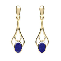9ct Yellow Gold Lapis Lazuli Spoon Drop Earrings. E138.
