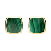9ct Yellow Gold Malachite Dinky Cushion Stud Earrings E279