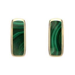 9ct Yellow Gold Malachite Dinky Oblong Stud Earrings E284