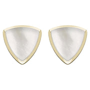 9ct Yellow Gold Mother of Pearl Curved Triangle Stud Earrings. E203.