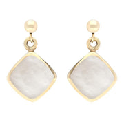 9ct Yellow Gold Mother of Pearl Cushion Drop Earrings. E227. 