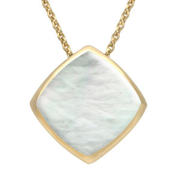 9ct Yellow Gold Mother of Pearl Cushion Necklace. P1474.
