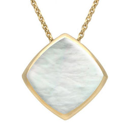 9ct Yellow Gold Mother of Pearl Cushion Necklace. P1474.