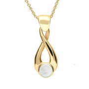 9ct Yellow Gold Mother of Pearl Eternity Loop Necklace. P088. 