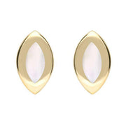 9ct Yellow Gold Mother of Pearl Framed Marquise Stud Earrings. E561.