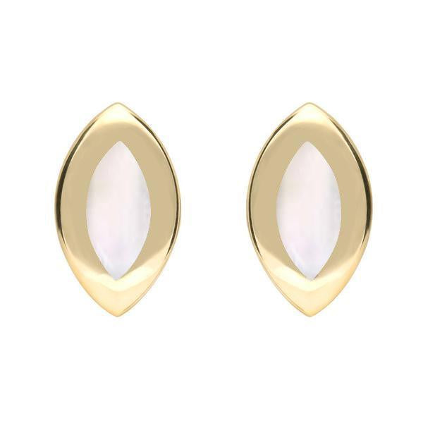 9ct Yellow Gold Mother of Pearl Framed Marquise Stud Earrings. E561.