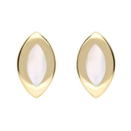 9ct Yellow Gold Mother of Pearl Framed Marquise Stud Earrings. E561.