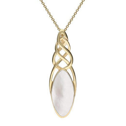 9ct Yellow Gold Mother of Pearl Long Marquise Celtic Necklace P1391