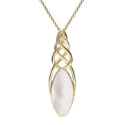 9ct Yellow Gold Mother of Pearl Long Marquise Celtic Necklace P1391