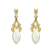 9ct Yellow Gold Mother of Pearl Marquise Drop Earrings. E075.