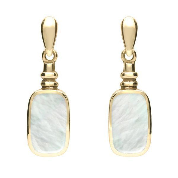 9ct Yellow Gold Mother of Pearl Oblong Bottle Top Drop Earrings. E055.