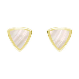 9ct Yellow Gold Mother of Pearl Small Curved Triangle Stud Earrings. E061. 