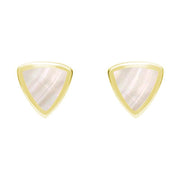 9ct Yellow Gold Mother of Pearl Small Curved Triangle Stud Earrings. E061. 