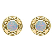 9ct Yellow Gold Opal Round Celtic Stud Earrings E149