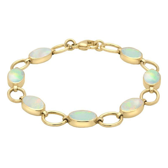 9ct Yellow Gold Opal Seven Oval Stone Bracelet B185.