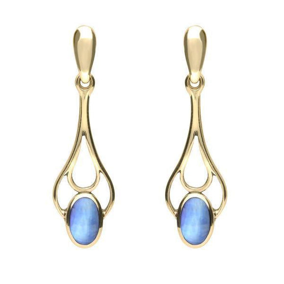 9ct Yellow Gold Opal Spoon Drop Earrings, E138.