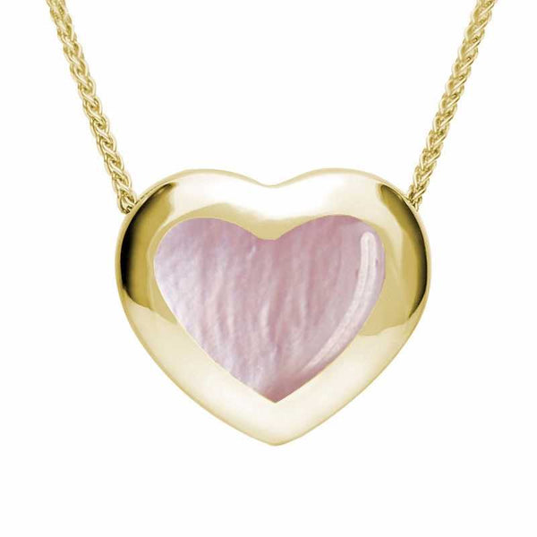 9ct Yellow Gold Pink Mother Of Pearl Framed Heart Necklace. P1554.