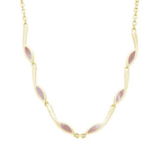9ct Yellow Gold Pink Mother Of Pearl Toscana Marquise Link Necklace. N614.