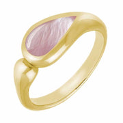 9ct Yellow Gold Pink Mother Of Pearl Toscana Offset Teardrop Ring. R514.