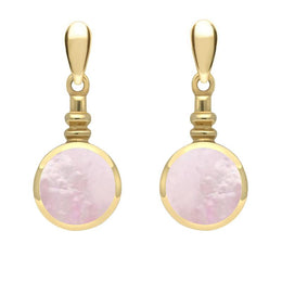 9ct Yellow Gold Pink Mother of Pearl Bottle Top Drop Earrings E054