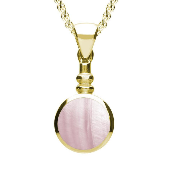 9ct Yellow Gold Pink Mother of Pearl Bottle Top Necklace. P010.