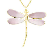 9ct Yellow Gold Pink Mother of Pearl Four Stone Large Dragonfly Necklace