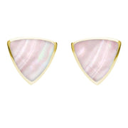 9ct Yellow Gold Pink Mother of Pearl Large Curved Triangle Stud Earrings. E209. 