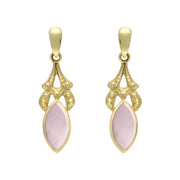 9ct Yellow Gold Pink Mother of Pearl Marquise Drop Earrings. E075.