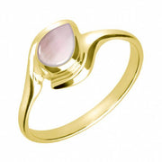 9ct Yellow Gold Pink Mother of Pearl Offset Pear Ring. R071.