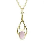 9ct Yellow Gold Pink Mother of Pearl Oval Spoon Necklace. P161.