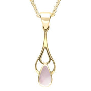 9ct Yellow Gold Pink Mother of Pearl Pear Spoon Necklace. P162.