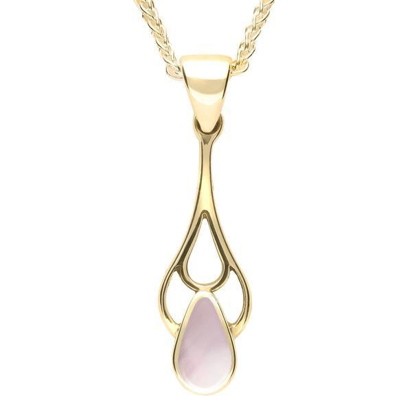 9ct Yellow Gold Pink Mother of Pearl Pear Spoon Necklace. P162.
