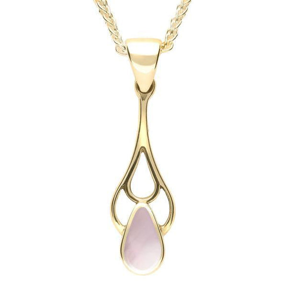 9ct Yellow Gold Pink Mother of Pearl Pear Spoon Necklace. P162.