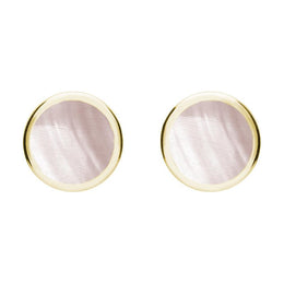 9ct Yellow Gold Pink Mother of Pearl Round Stud Earrings. E099.