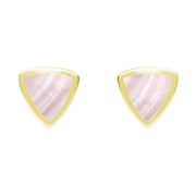 9ct Yellow Gold Pink Mother of Pearl Small Curved Triangle Stud Earrings. E061. 