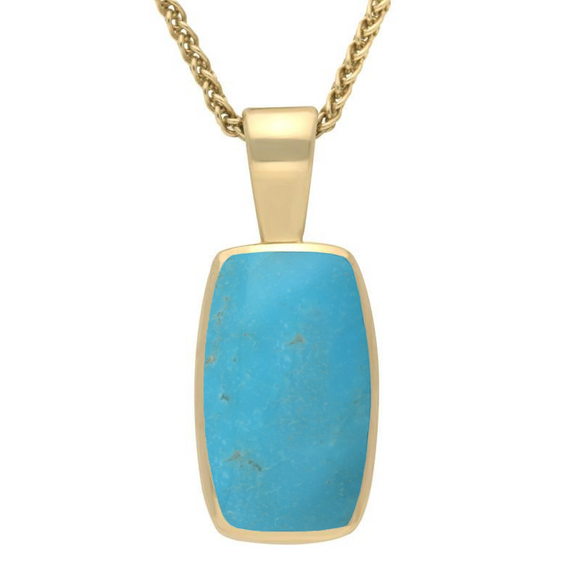9ct Yellow Gold Turquoise Barrel Shaped Necklace, P025.