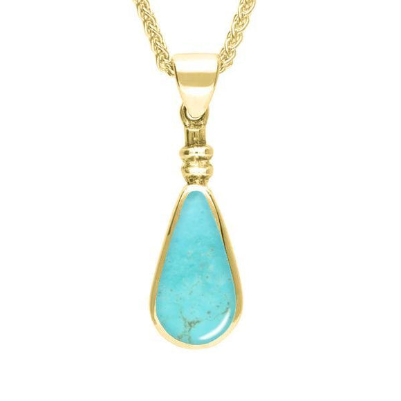 9ct Yellow Gold Turquoise Bottle Top Pear Necklace. P011.