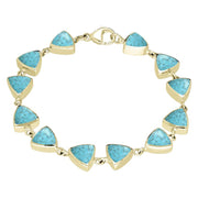 9ct Yellow Gold Turquoise Curved Triangle Bracelet. B244.