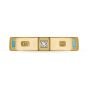 9ct Yellow Gold Diamond Turquoise King's Coronation Hallmark Princess Cut 4mm Ring  R1199_4_CFH