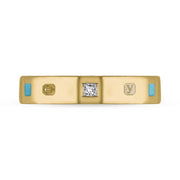9ct Yellow Gold Diamond Turquoise King's Coronation Hallmark Princess Cut 4mm Ring  R1199_4_CFH