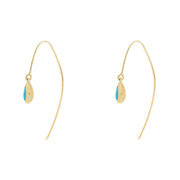 9ct Yellow Gold Turquoise Fleur De Lis Disc Drop Earrings, E1373.