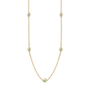 9ct Yellow Gold Turquoise Fleur De Lis Link Disc Chain Necklace