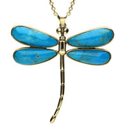 9ct Yellow Gold Turquoise Four Stone Large Dragonfly Necklace P460
