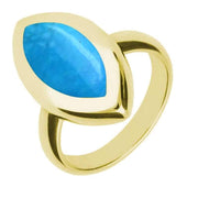 9ct Yellow Gold Turquoise Framed Marquise Ring. R497.