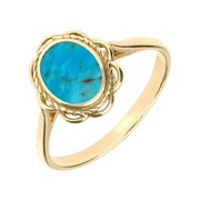 9ct Yellow Gold Turquoise Frill Rope Edge Ring