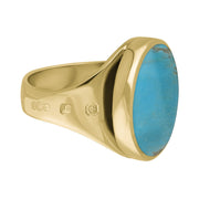 9ct Yellow Gold Turquoise King's Coronation Hallmark Small Round Ring R609 CFH