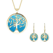 9ct Yellow Gold Turquoise Large Round Tree of Life Two Piece Set S063